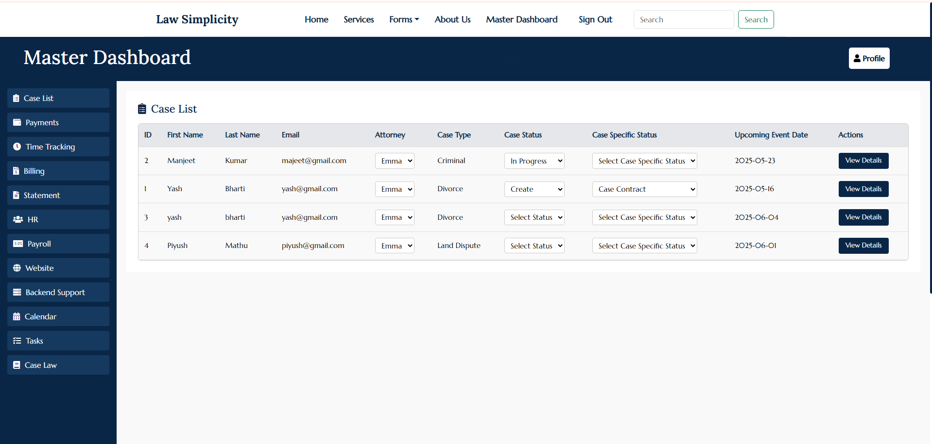 LawSimplicity Master Dashboard